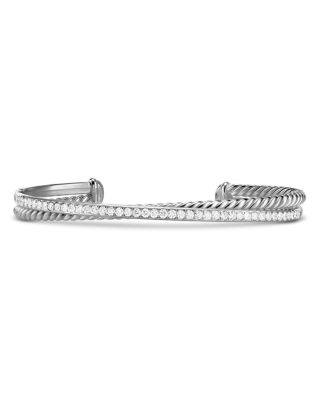 Crossover Two Row Bracelet in Sterling Silver with Diamonds, 6mm