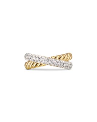 Crossover Two Row Ring in 18K Yellow Gold with Diamonds, 7.5mm