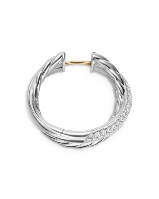 Crossover Hoop Earrings in Sterling Silver with Diamonds, 22.4mm