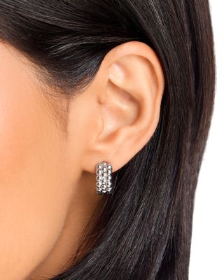 Multi Bead Half Hoop Earrings in Sterling Silver