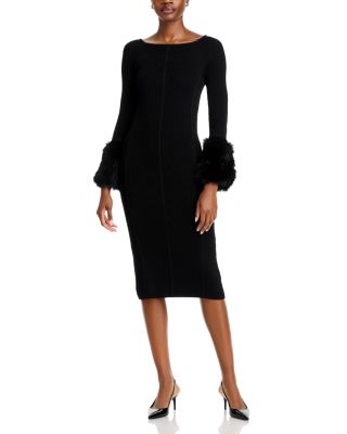 Adrienne Landau - Flare Sleeved Faux Fur Cuff Rib Dress