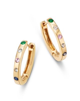 Moon & Meadow - 14K Yellow Gold Multi Gemstone Huggie Hoop Earrings - Exclusive