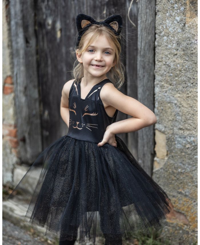 Black Cat Dress & Headpiece Costume - Ages 5-6 Years