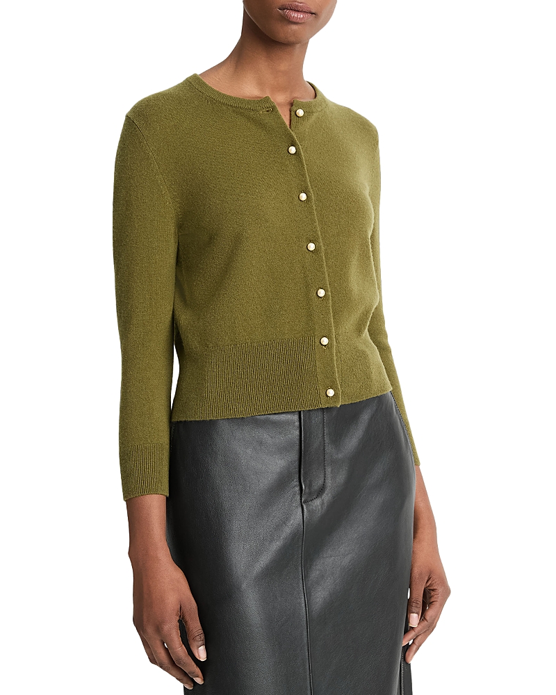 Shop Vince Faux Pearl Button Cardigan In Laurel