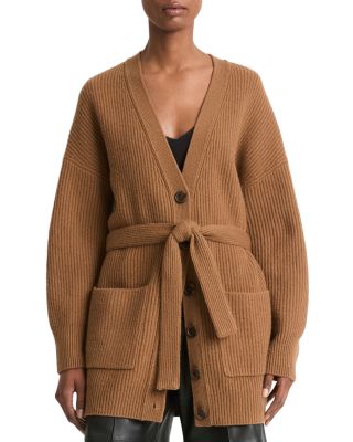 Vince - Leather Belt Ribbed Cardigan Sweater