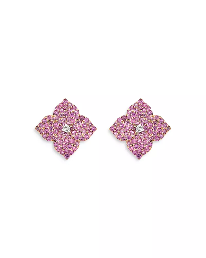 Piranesi 18K Rose Gold Large Fiore Earrings with Pink Sapphires and Diamonds