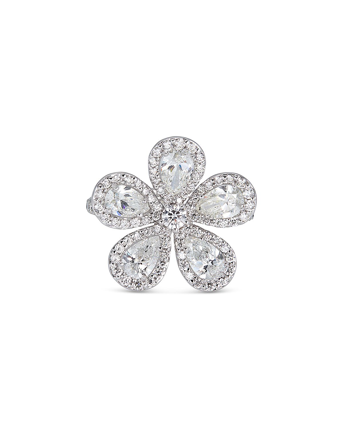Piranesi 18K White Gold Classic Flower Ring with Diamonds, 2.81 tcw