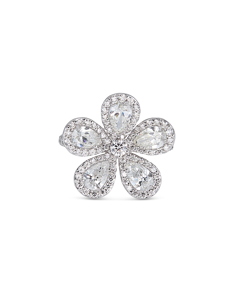 Piranesi 18K White Gold Classic Flower Ring with Diamonds, 2.81 tcw