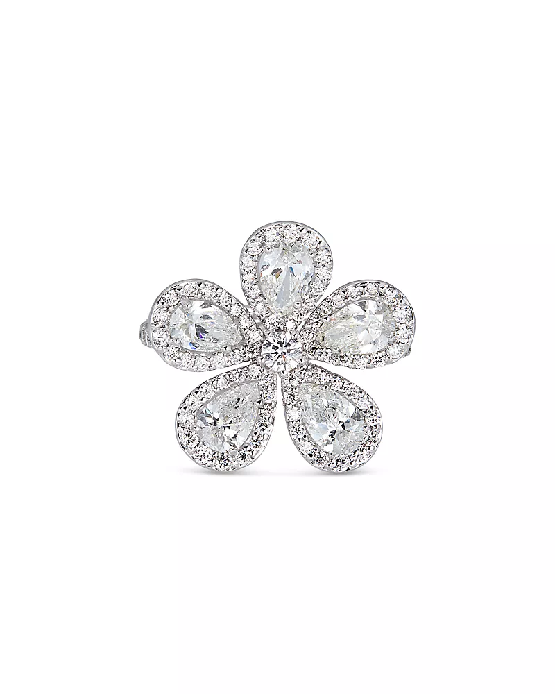 Piranesi 18K White Gold Classic Flower Ring with Diamonds, 2.81 tcw