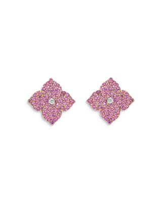 PIRANESI - 18K Rose Gold Fiore Pink Sapphire & Diamond Pav&eacute; Flower Small Stud Earrings