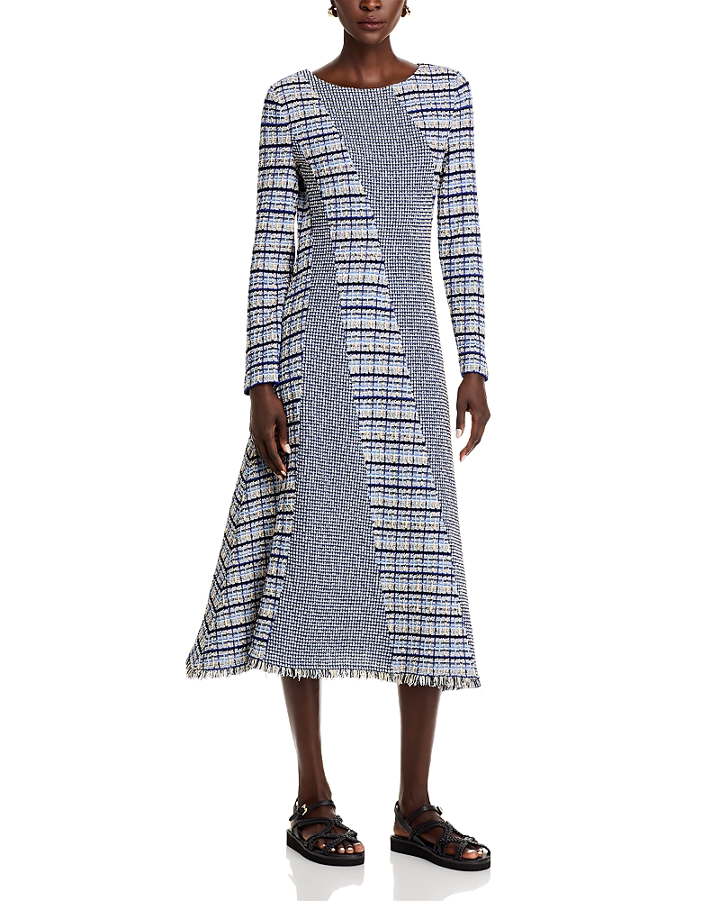 Misook Multistitch Long Sleeve Midi Dress In Stary Night Blue/multi