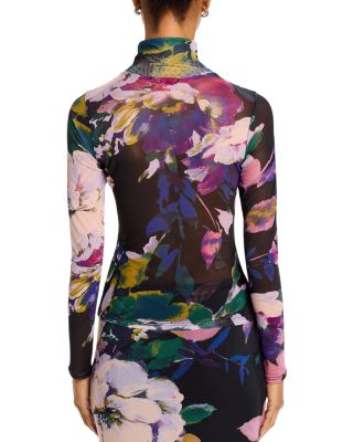 Floral Mesh Turtleneck Top - Exclusive