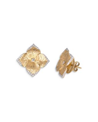 18K Yellow Gold Large Oro Fiore Earrings with Diamonds, 0.42 tcw