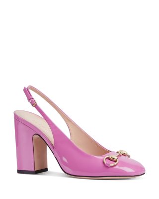 Gucci - Women's Vernice Square Toe Horsebit Detail High Heel Slingback Pumps