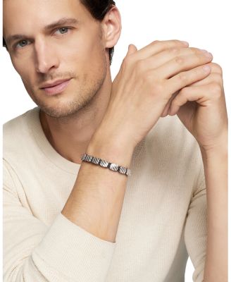 Men's Sculpted Cable Woven Tile Bracelet with Sterling Silver and Black Nylon, 8.5mm