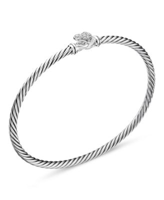 Cable Collectibles&reg; Heart Bracelet in Sterling Silver with Pav&eacute; Diamonds, 3mm