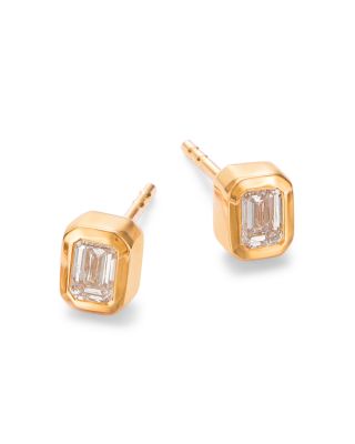 14K Yellow Gold Lab Grown Diamond Emerald Cut Bezel Stud Earrings
