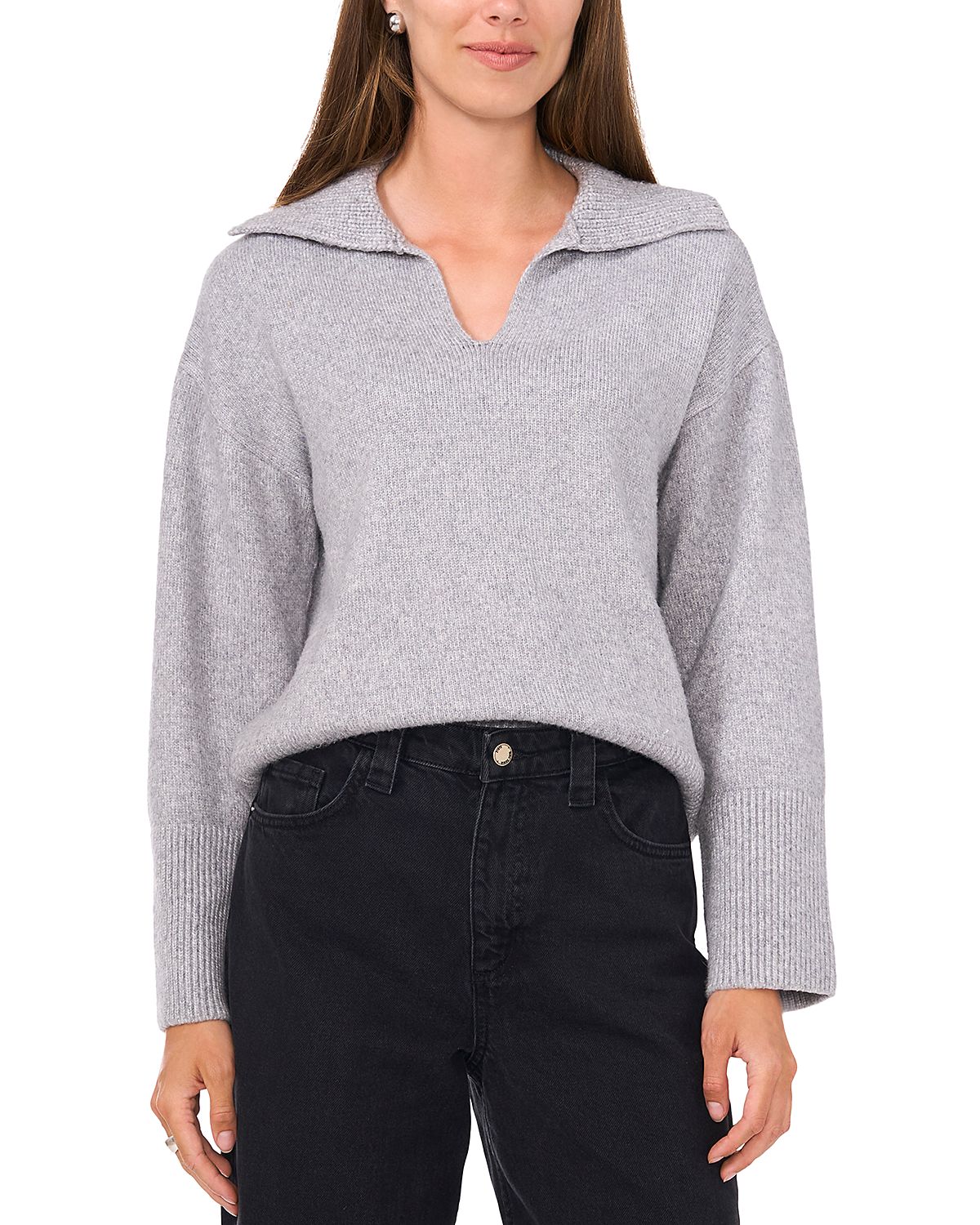 Vince Camuto V Neck Spread Collar Sweater