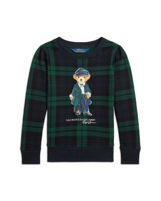 Ralph Lauren - Girls' Plaid Polo Bear Fleece Sweatshirt - Little Kid, Big Kid