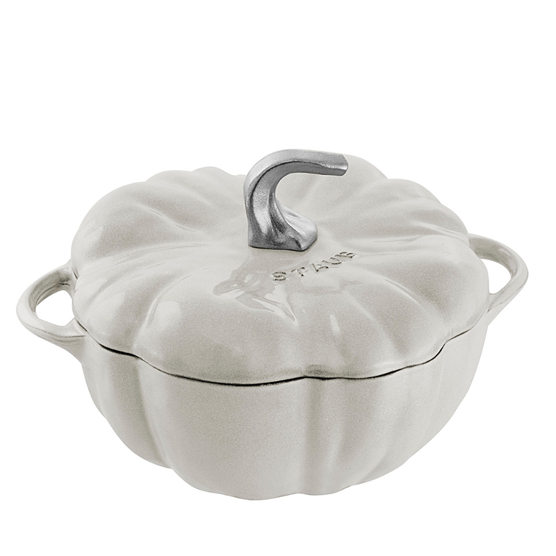 Staub Cast Iron 3.5-qt Pumpkin Cocotte With Stainless Steel Knob In White Truffle