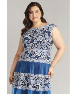 Plus Klein Embroidered Tea-Length Dress