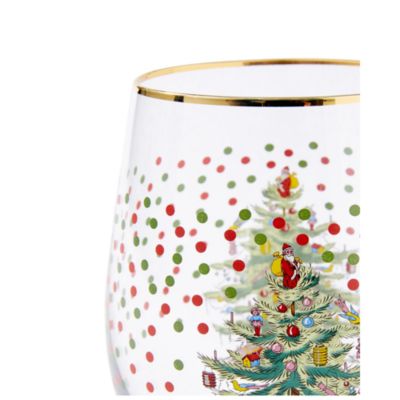 Christmas Tree Polka Dot Stemless Wine Glass, Set of 4