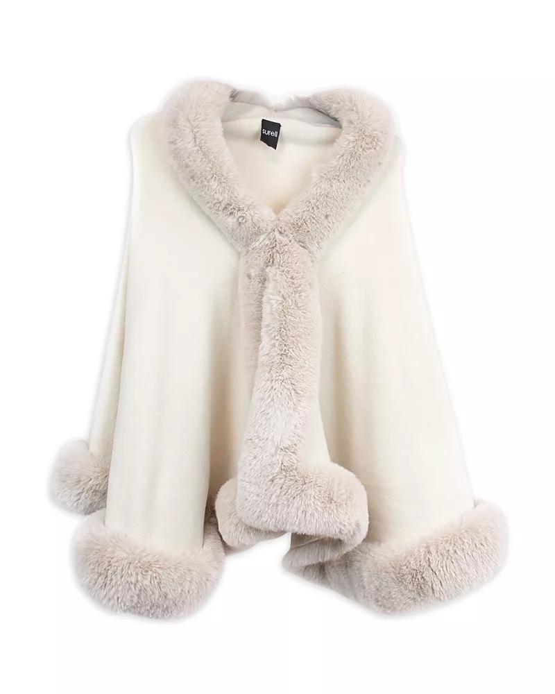 Surell Faux Fur Trim Poncho