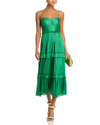 Aqua Ruched Ruffled Midi Dress - Exclusive