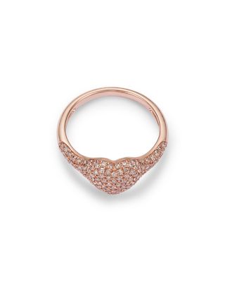 Diamond Pav&eacute; Heart Pinky Ring in 14K Rose Gold, 0.33 tcw