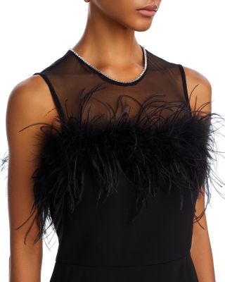 Illusion Feather Trim Dress