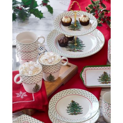 Christmas Tree Polka Dot Stackable Mugs, Set of 4