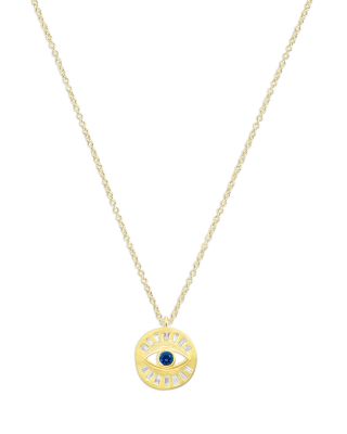 Meira T - 14k Yellow Gold Blue Sapphire & Diamond Evil Eye Pendant Necklace, 18-20"