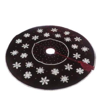 Sudha Pennathur Burgundy Velvet Beaded Snow Flake 36 Tree Skirt