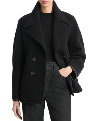 Vince - Wool Blend Leather Trim Double Breasted Jacket