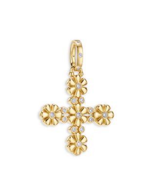 Temple St. Clair 18K Yellow Gold Fj Diamond Fiori Cross Pendant