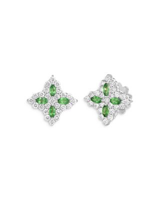 Roberto Coin - 18K White Gold Venetian Princess Tsavorite & Diamond Flower Stud Earrings