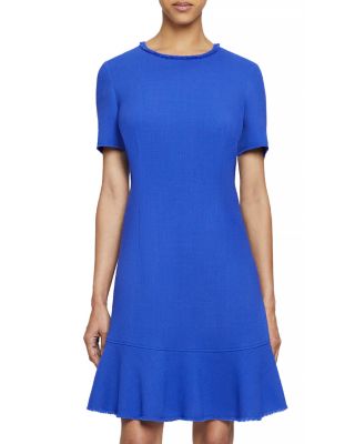 Santorelli - Wool Luxury Crepe Ruffled Panel Hem A Line Shift Dress