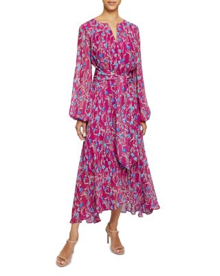 Santorelli Long Blouson Sleeved Floral Print Georgette High Low Midi Dress