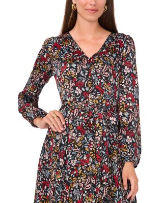 Floral V Neck A Line Dress