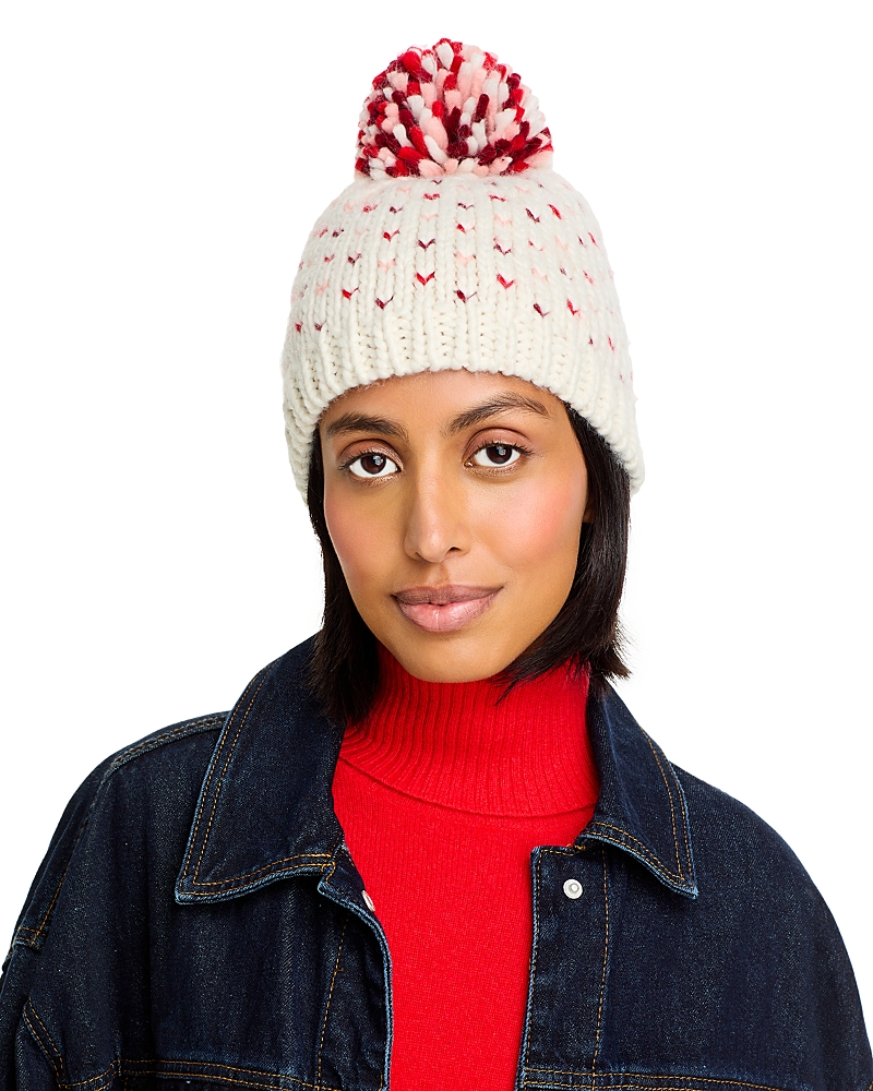 AQUA HEART POM POM KNIT HAT - EXCLUSIVE