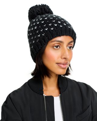 AQUA - Heart Pom Pom Knit Hat - Exclusive