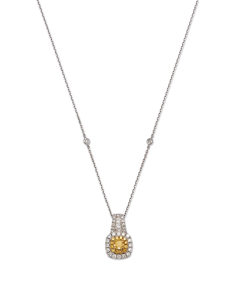 Bloomingdale's Fine Collection White & Yellow Diamond Halo Pendant Necklace in 14K Yellow & White Gold, 0.86 tcw
