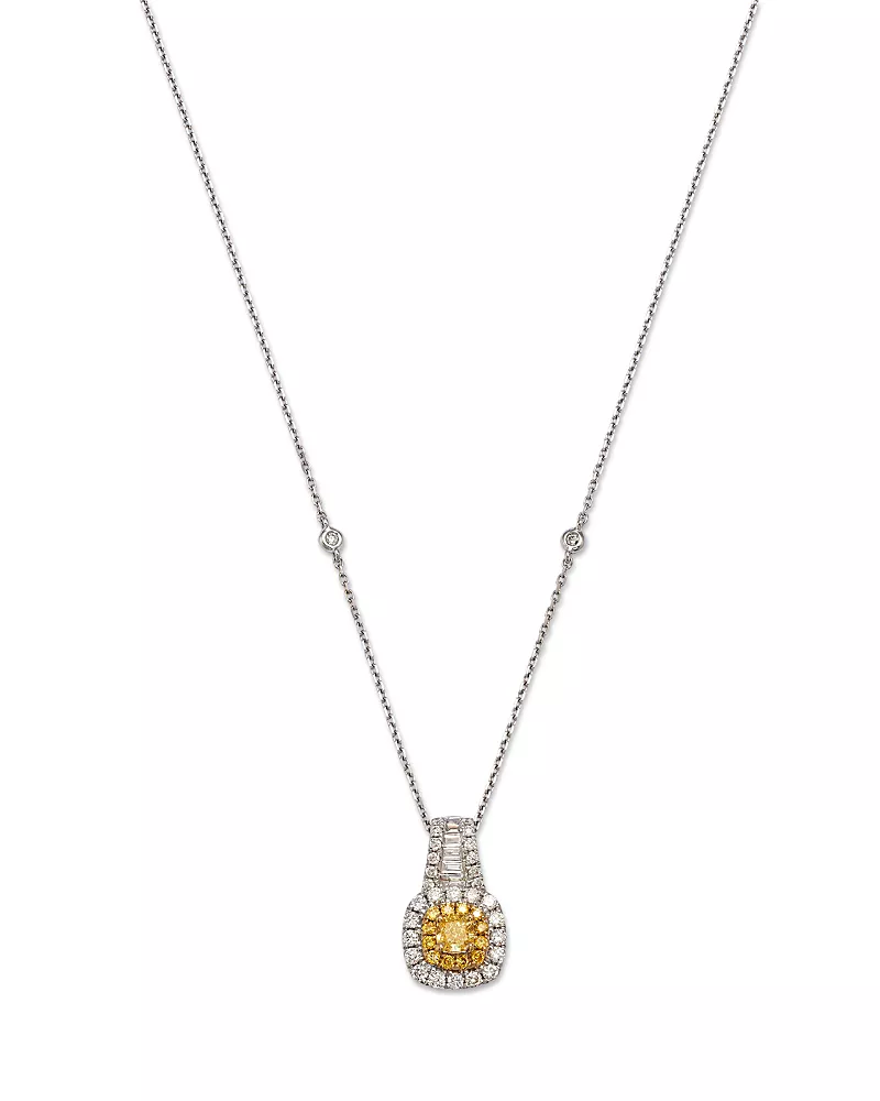 Bloomingdale's Fine Collection White & Yellow Diamond Halo Pendant Necklace in 14K Yellow & White Gold, 0.86 tcw