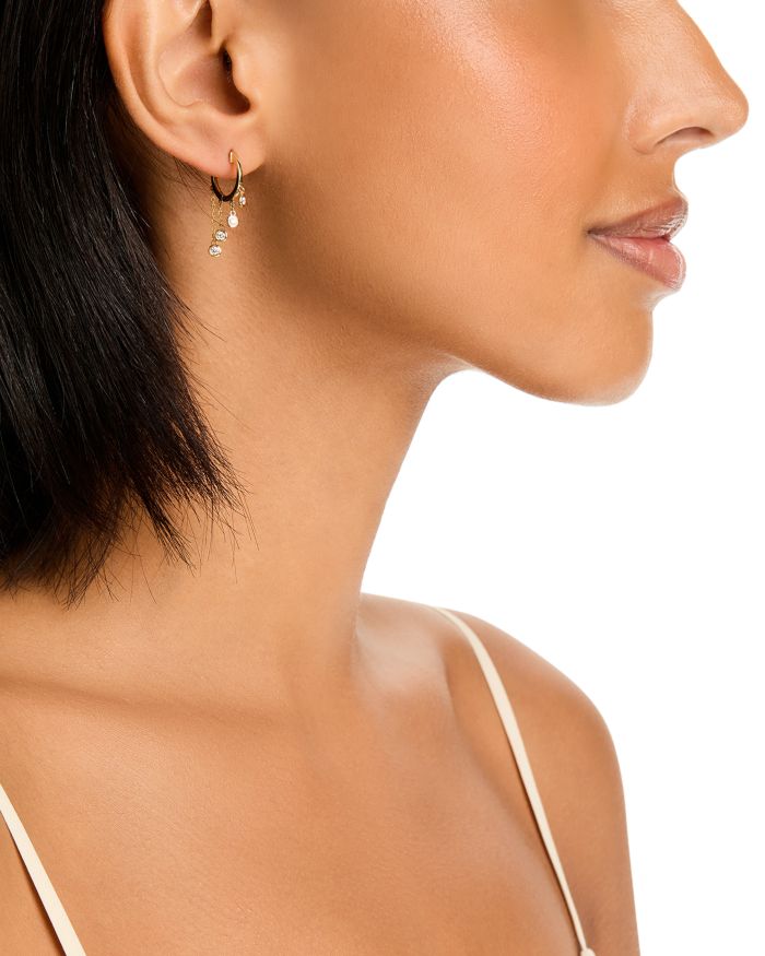 14K Yellow Gold Lab Grown Diamond Bezel Tiered Dangle Hoop Earrings