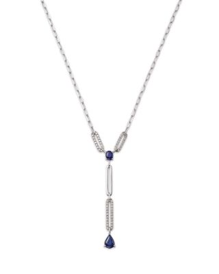 Bloomingdale's Blue Sapphire & Diamond Lariat Necklace in 14K White Gold, 18