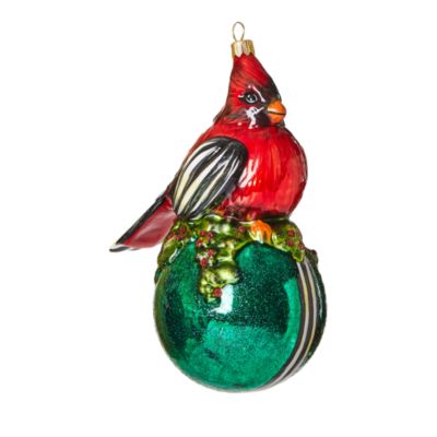 Mackenzie-Childs Cozy Cardinal On Ball Glass Ornament