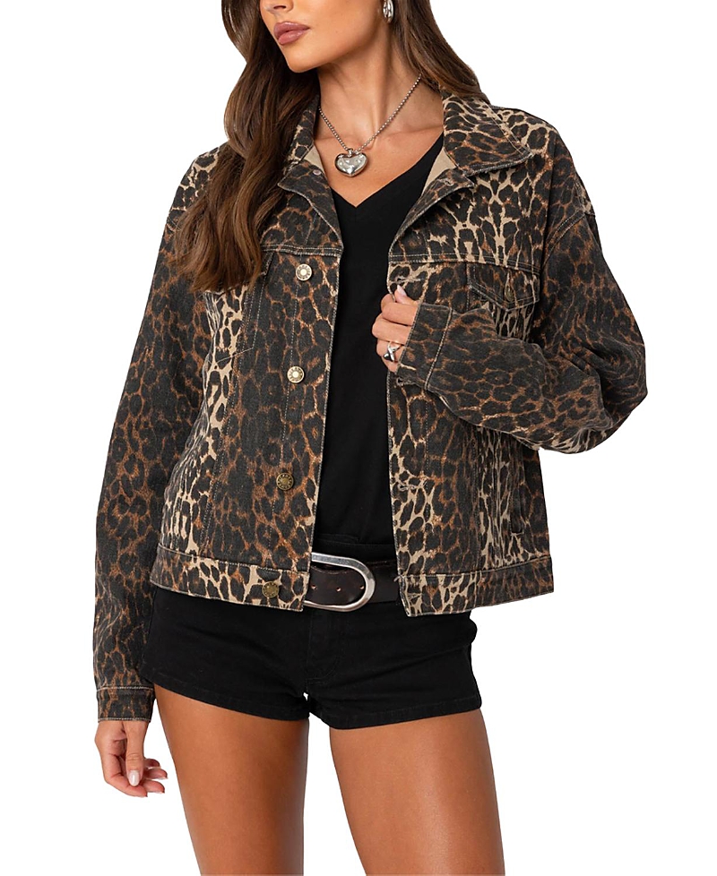 Edikted Leopard Print Denim Jacket In Leopard