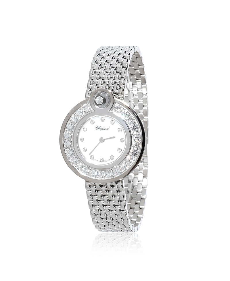 Pre-owned Pre-owned Chopard Chopard White Gold Happy Diamond Watch 204407-1003 30.00mm In Metallic