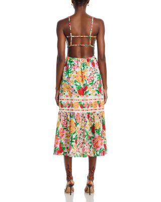 Floral Sketch White Midi Dress