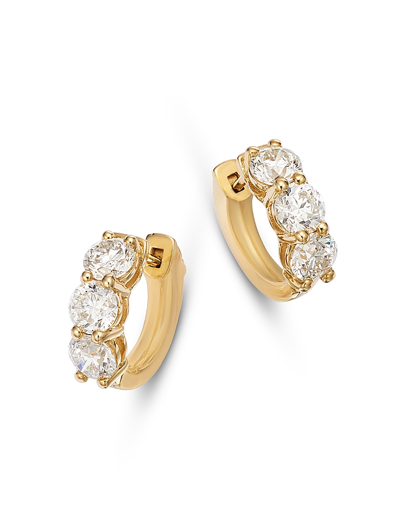 Shop Bloomingdale's Fine Collection Bloomingdale's Diamond Three Stone Huggie Hoop Earrings In 14k Yellow Gold, 2.0 Ct. T. W. In White/gold